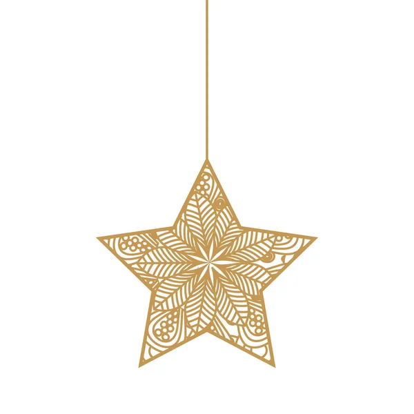 Golden star hanging, magical shiny on white basckground — Stock Vector