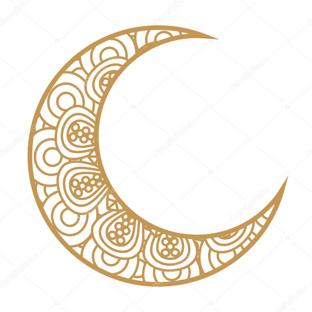 crescent moon golden on white background