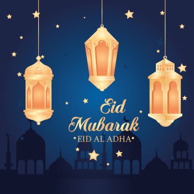 Kurban bayramı mübarek, mutlu kurban bayramı, fenerler asılı.