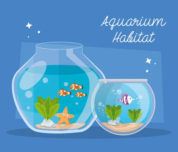 Aquaria vissen met water, aquaria zeedieren — Stockvector