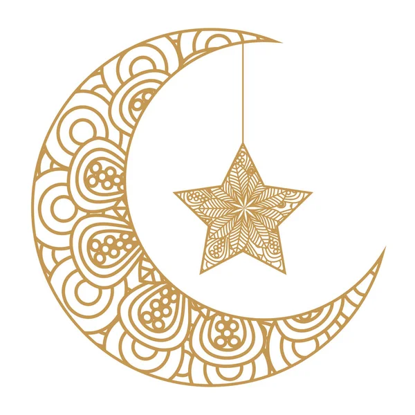 Eid Feier Ornament auf weißem Hintergrund, Mond mit Stern hängend — Stockvektor