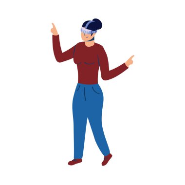 Sanal gerçeklik teknolojisi kullanan genç bir kadın