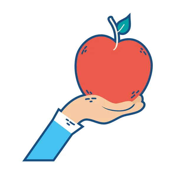 Hand lifting apple fresh fruit healthy icon — Stock Vector