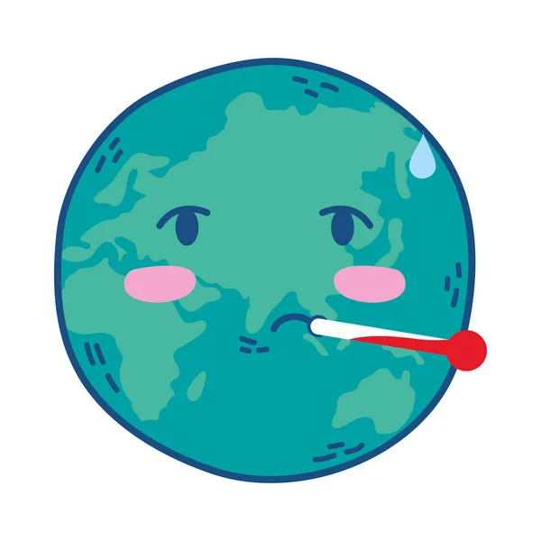 Planeta tierra del mundo con termómetro — Vector de stock