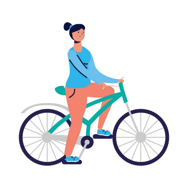 Mujer joven mujer en carácter de bicicleta — Vector de stock