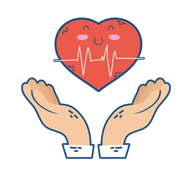 Hände heben Herz Cardio Charakter — Stockvektor