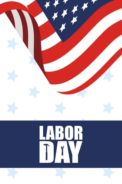 Feliz celebración del día del trabajo con bandera de EE.UU. y letras — Vector de stock