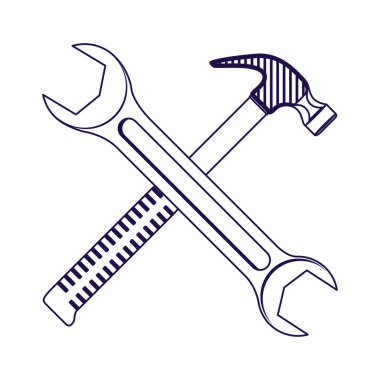 İngiliz anahtarı ve çekiç araçları çapraz