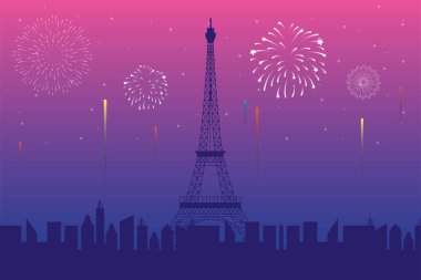 Havai fişekler, Paris 'in pembe arka planında patlamalar yarattı.