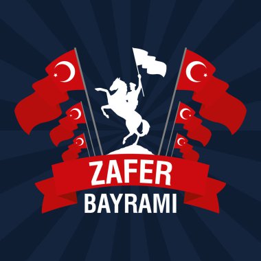 Zafer Bayrami kutlama kartı ve atlı asker.