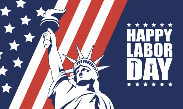 Happy labor day celebration with usa flag and liberty statue — стоковый вектор