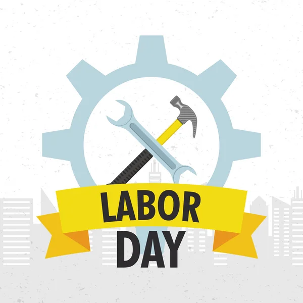Happy labor day celebration with tools in gear — Stock Vector