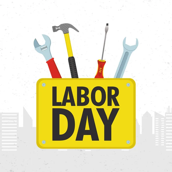 Happy labor day celebration with set tools — Stock Vector