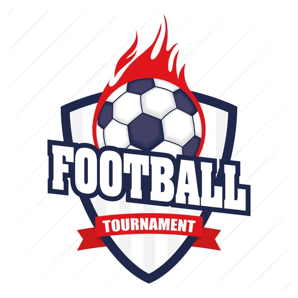 Calcio calcio poster sportivo con scudo e palloncino in fiamme — Vettoriale Stock