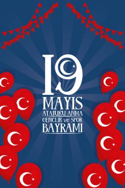 Zafer Bayrami kutlama kartı. İçinde balonda hindi bayrakları olan helyum.