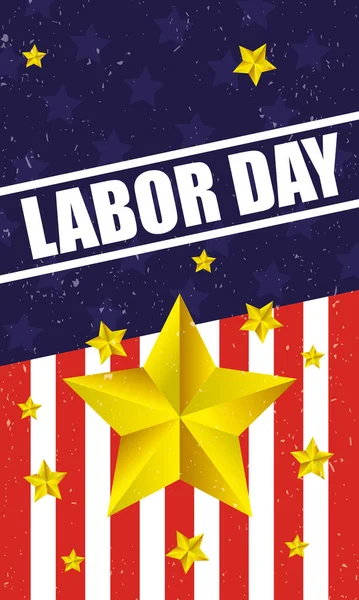 Happy labor day celebration with usa flag and golden stars — стоковый вектор