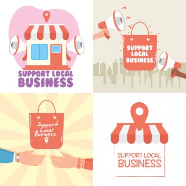 local shop campaign with letterings and set icons clipart