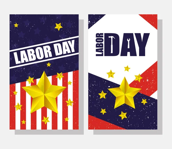 Happy labor day celebration with usa flag and golden stars — стоковый вектор