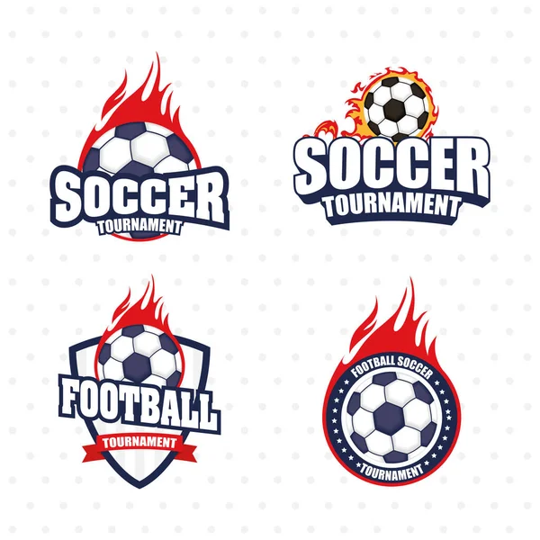 Afiche deportivo de fútbol con emblemas de conjunto iconos — Archivo Imágenes Vectoriales