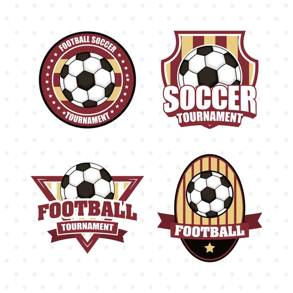 Afiche deportivo de fútbol con emblemas de conjunto iconos — Archivo Imágenes Vectoriales