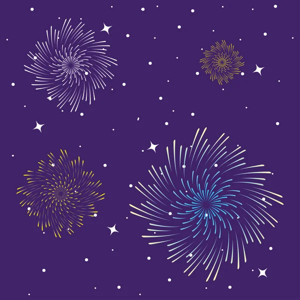 Fuochi d'artificio esplodono nel cielo viola — Vettoriale Stock