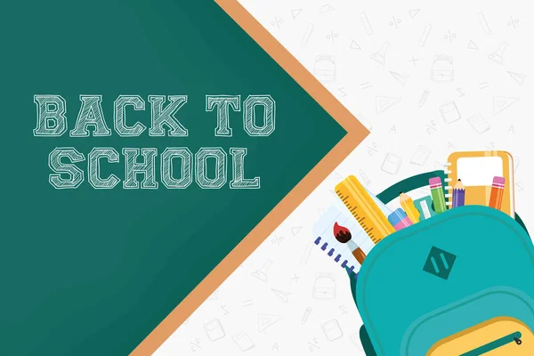 Poster di rientro a scuola con schoolbag e forniture — Vettoriale Stock