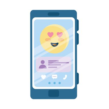 akıllı telefon vektör tasarımı ile aşk emojisi ve sohbet