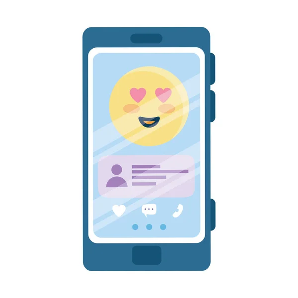 In love emoji and chat on smartphone vector design — Stock Vector