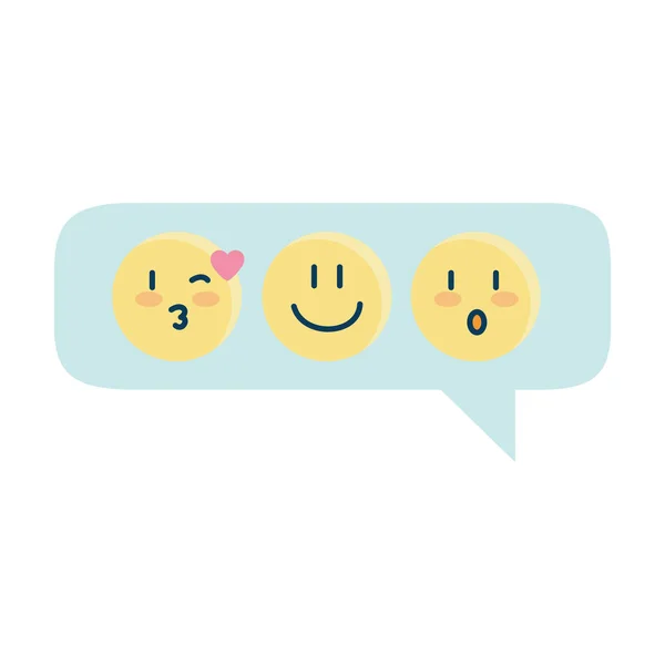 Emojis felices aislados dentro del diseño de vectores de burbujas — Archivo Imágenes Vectoriales