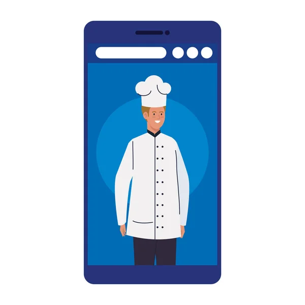 Chef homem trabalhador em design de vetor de smartphone — Vetor de Stock