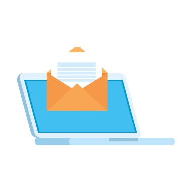 Laptop vektör tasarımının önündeki zarf iletisi