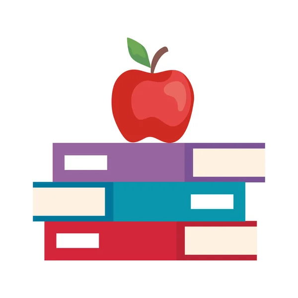 Manzana en los libros escolares vector de diseño — Vector de stock