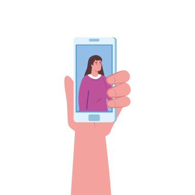 Görüntülü sohbet vektör tasarımında bir kadınla el ele tutuşmak