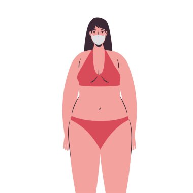 Bikini ve tıbbi maske tasarımı olan kız çizgi filmi