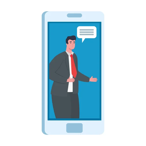 Man with bubble in smartphone in video chat vector design — Stock Vector