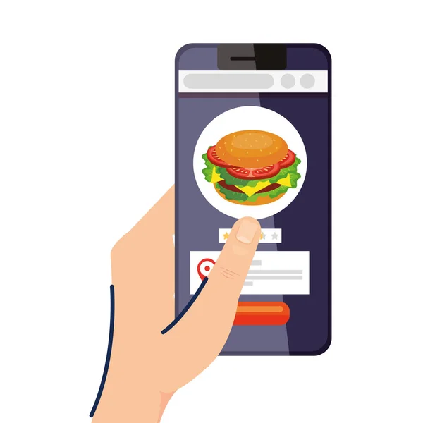 Handheld smartphone met hamburger vector design — Stockvector