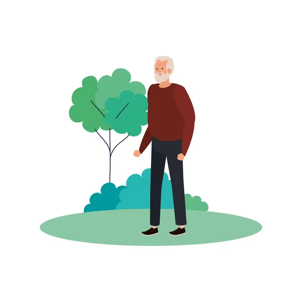 Abuelo avatar en el parque con diseño de vectores de árboles — Vector de stock