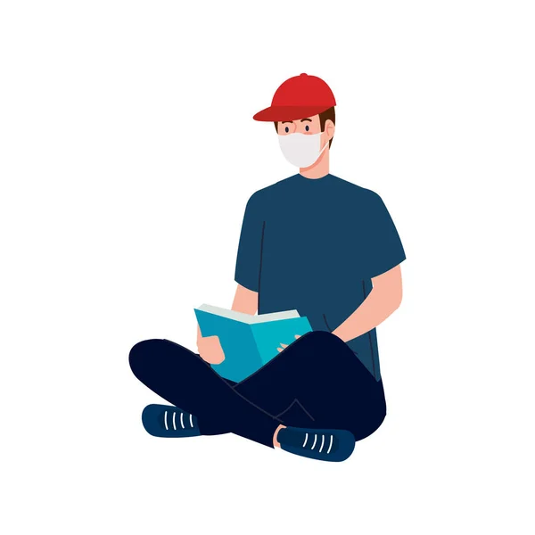 Man with mask reading a book vector design — Stock Vector