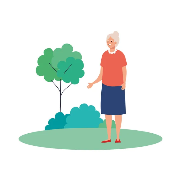 Abuela avatar en el parque con diseño de vectores de árboles — Vector de stock