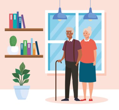 Büyükanne ve büyükbaba avatar ana oda vektör tasarımında