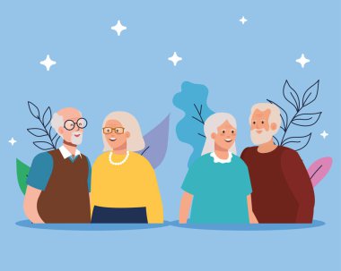 Büyükanneler ve büyükbabalar vektör tasarımlı avatarlar