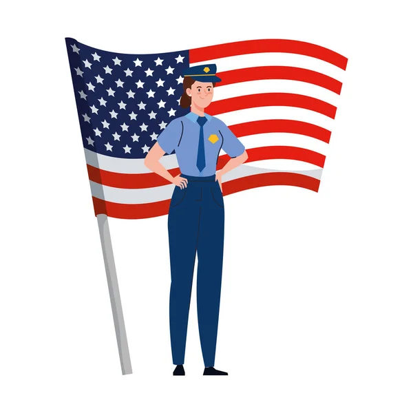 Politieman met Amerikaanse vlag vector ontwerp — Stockvector
