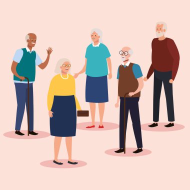 Büyükanneler ve büyükbabalar vektör tasarımı yapar