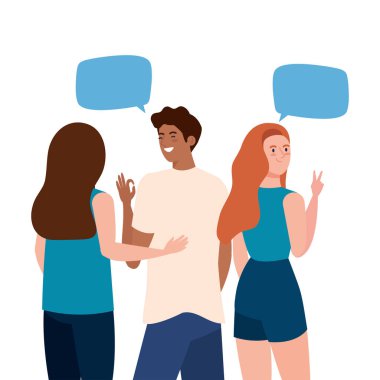 Kadın ve erkek, iletişim baloncukları vektör tasarımı ile geriye doğru avatarlar