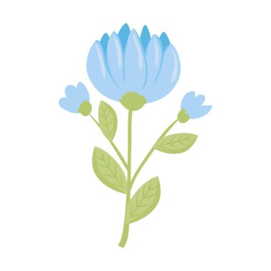 Yaprak vektör tasarımlı mavi çiçekler