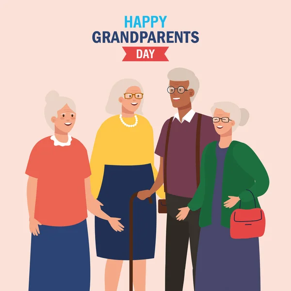 Abuelas y abuelos en el diseño feliz día de los abuelos vector — Archivo Imágenes Vectoriales