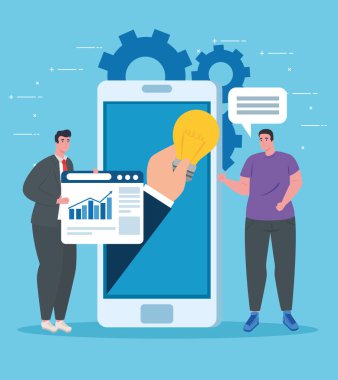 Akıllı telefon ve web sitesi vektör tasarımlı adamlar