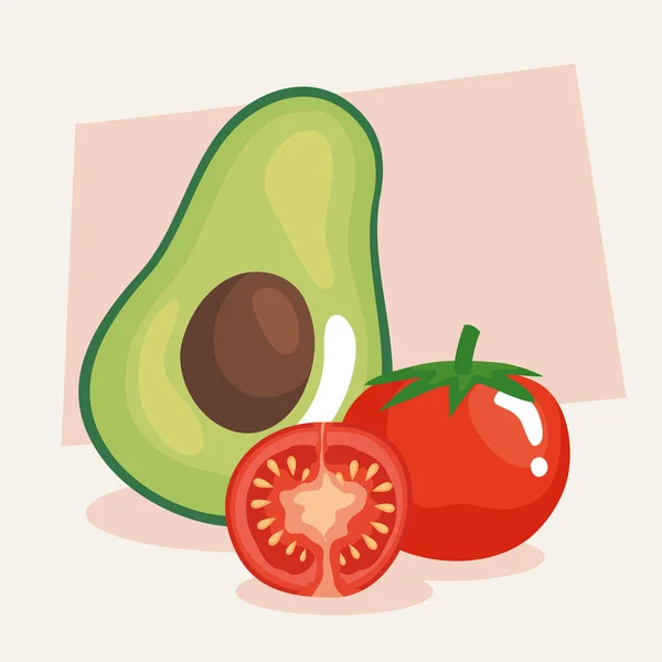 Avokado ve domates vektör tasarımı — Stok Vektör