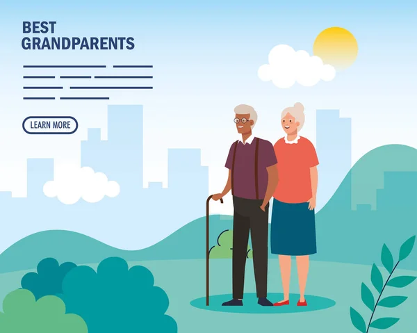 Grandmother and grandfather at park on beat grandparents vector design — Stock Vector