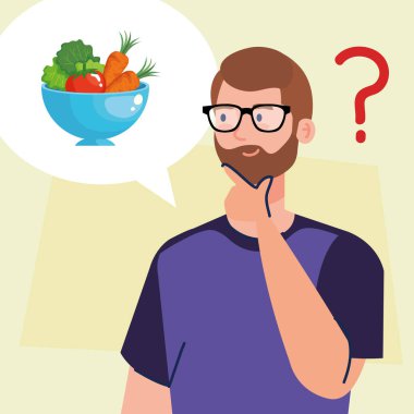 Adam sağlıklı besin vektörü tasarımında düşünüyor.